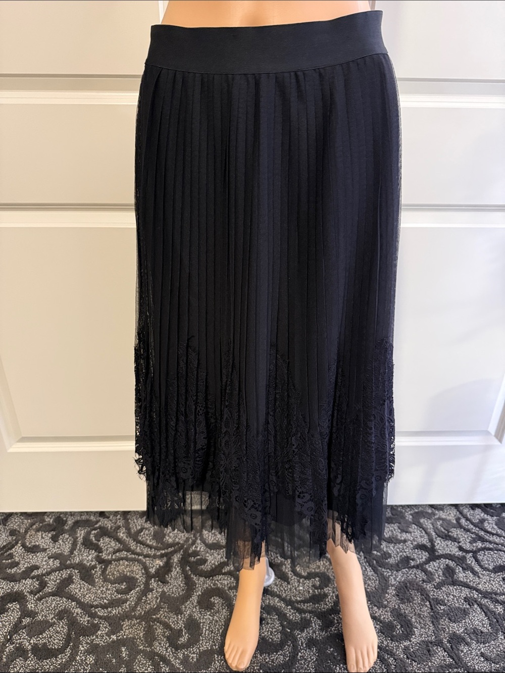 New Ultra pink Black Lace-Panel A-Line Midi Skirt - Picture 5 of 7
